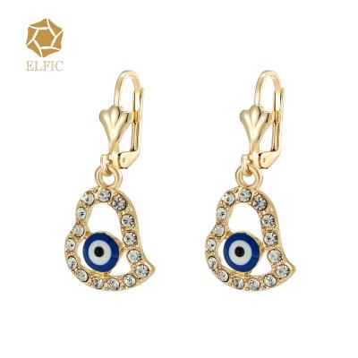 China Unique Cute Silver Zircon Bling Circle Huggie Drop Earrings Bohemia Elfic Earrings Jewelry Hand and Eye Drop Earrings for sale