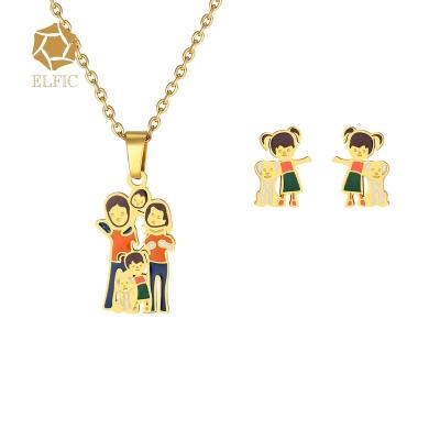 China Acero de collares Elfic jewelry jewelry set stainless steel stud necklace stud earrings stainless cute family adjustable kids for sale