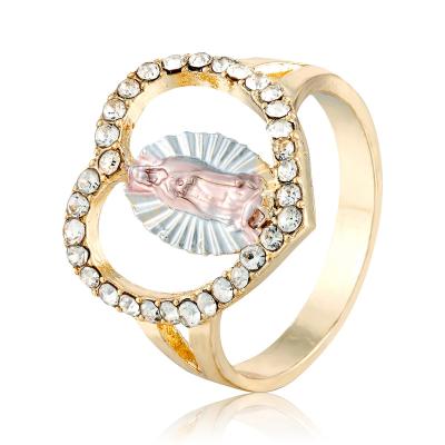 China Religious Elfic 14k Gold Plated Heart Ring Women Fashion Diamond Ring CHRISTIAN Religious Zircon Copper Latest Ring Designs Gold Color for sale