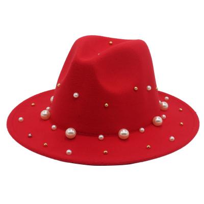 China Picture Style New Fashion Adult Wide Brim Pearl Fedora Hats High Quality Customized Vintage Multiple Color Jazz Panama Fedora Hats Fo for sale