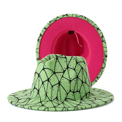 China Wholesale Hot Sale Picture Felt Fedora Hats For Women Custom Stylish Two Tone Green/Rose Pink Casual Vintage Jazz Fedora Hats for sale