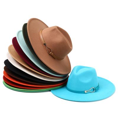 China Wholesale Character Fashion Classics Solid Western Fedora Hats KIA Belt Buckle Brim Solid Adjustable Panama Hats For Women for sale