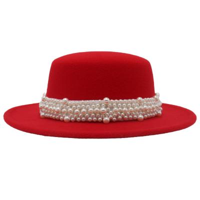 China Wholesale Character Women and Men High Quality Panama Felted Hat Hats Outdoor Casual Party Classics Solid Pearl Stretch Belt Fedora Hats for sale