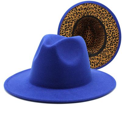 China Wholesale Women's Fadora Hat Women's Wide Brim Leopard Wool Felt Hat 2 Tone Bottom Hats For Men's Hat Different Color for sale