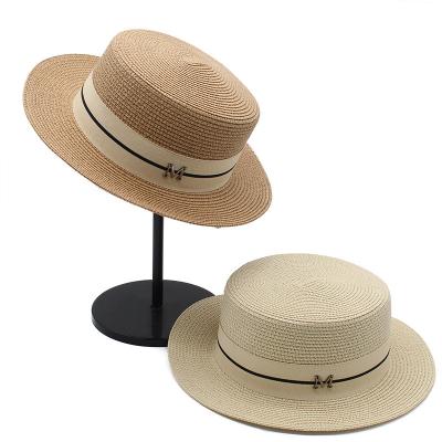 China HOJEE 2022 Hot Offer Customized Color Oversized Straw Hat Image Flat Top Ribbon Straw Hat for sale