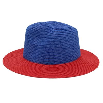 China New Design Image HOJEE Summer Beach Sun Floppy Straw Hats Unisex Paper Straw Hat Panama Fedora Two Tone Color for sale