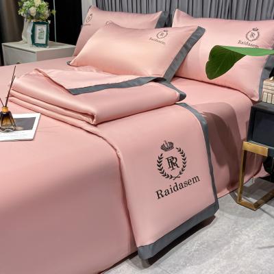 China Anti Dust Mite Design Your Own Bed Set Eco Friendly Sheet Large Set Luxury Bed Sheets Set Pink for sale