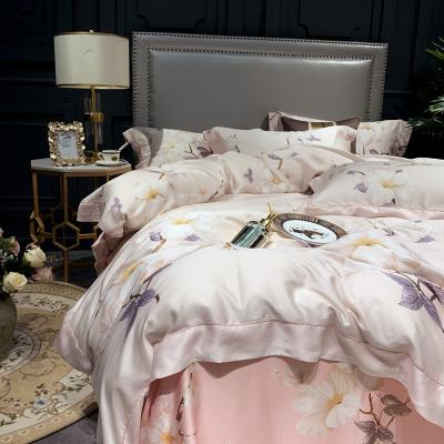 China Custom Washable 100% Dust Anti Mite 60s Tencel Lyocell Satin Bedding Set Pink for sale