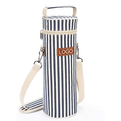 Κίνα Single Beer Bottle Wine Bag Fashion Waterproof Stripe Small Insulated Cooler Tote Bag With Adjustable Strap προς πώληση