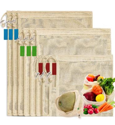 China Machine Wash Eco Friendly Lightweight Cotton Mesh Produce Bags For Fruit Vegetable Grocery Storage Biodegradable Te koop