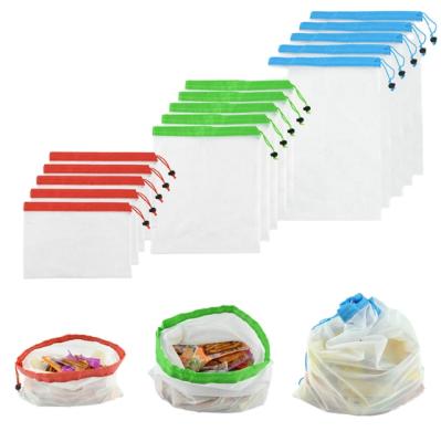 China Rope Handle Washable Reusable Rpet Mesh Produce Bags For Vegetable Recycled Grocery 20*30cm Te koop