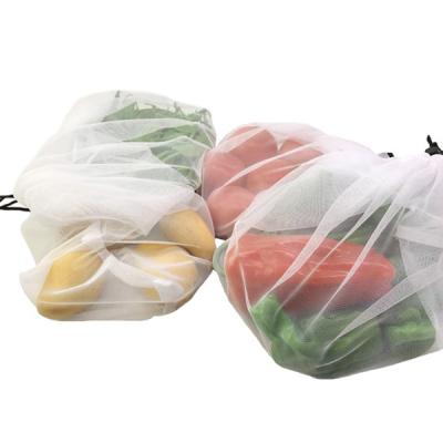 China Recyclable Reusable Recycled RPET Mesh Fruit Produce Vegetable Bag With Drawstring Closure Te koop