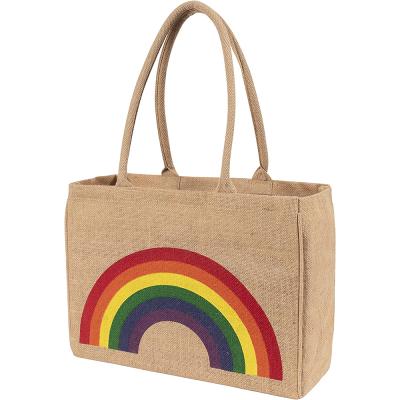 China Unisex Custom Printing Logo Jute Tote Handles Reusable Grocery Bag for sale