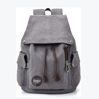 China Anti-theft Custom Canvas Backpack Vintage Daypack Backpack For Men Women Laptop School Travel Rucksack Gray for sale