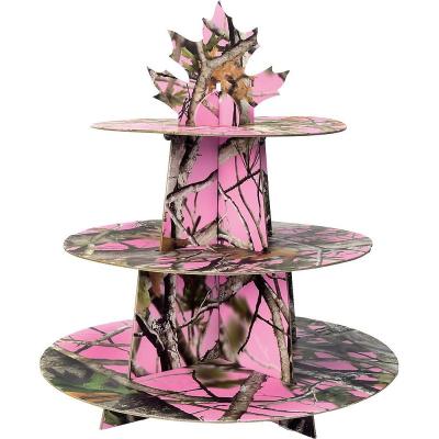 China Recycled Materials 3 Tier Cardboard Cake Stand Place-Saving Cupcake Display Stand For Parties And Holidays for sale