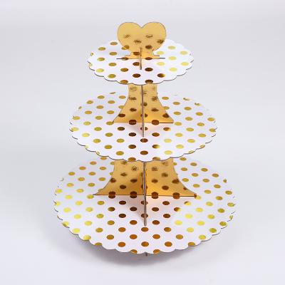 China White/gray cardboard paper bronzing paper three-layer cake stand disposable dessert table display stand multi-layer table tray for sale