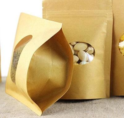 China Recyclable Zip Lock Stand Up Kraft Paper Food Storage Bags Pouch With Window And Tear Notch for sale