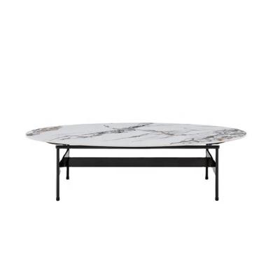 China (Other) Gray Stainless Steel Hotel Coffee Table Adjustable Modern Luxury Round End Table Tea Table With Slate Top for sale