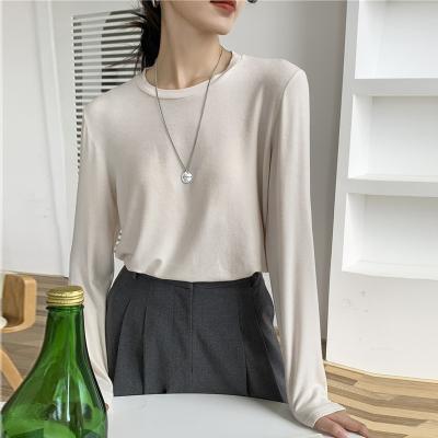 China The stretchtt-slim knitted push-up shirt women's long-sleeved shirt autumn new viable round neck flexible inner match for sale