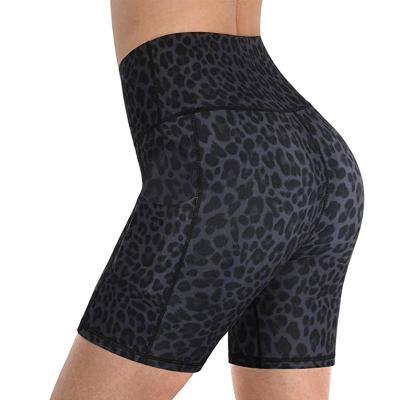 China Women's Skinny Stretch Shorts Summer Leopard Print Fitness Workout Breathable Running High Waist Fitness Shorts for sale