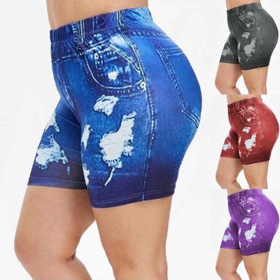 China Fashion Imitation Breathable Denim Plus Size Summer Womens Stretch Street Yoga Tight High Waist Shorts for sale