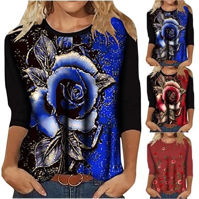 China Hot anti-pilling 2021 Autumn Long Sleeve Ladies T-shirt printed around the neck loose casual women's comfortable blouse for sale