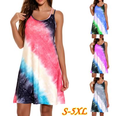 China Viable Women's Fashion Summer Dress New Plus Size 5XL Sunbathing Skirt Dress The Casual Beach Rainbow Mini A-Line Loose Sexy Print Sleeveless for sale