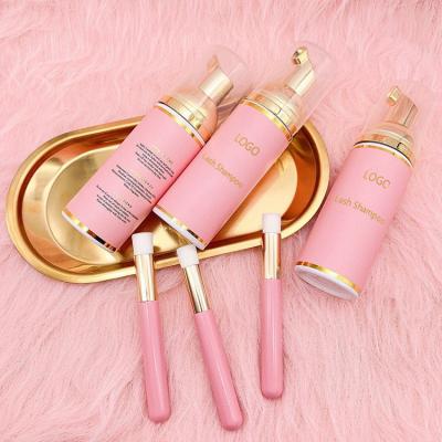 China Custom High Quality Private Label Clean Eyelash Lash Shampoo With Cleanser Brush Soft Deep Remove Eyelash Cleansing Foam for sale