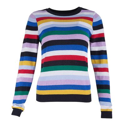 China Hot selling fashion100%cotton anti-pilling women's multi-colors stripe knitted pullover sweater for sale