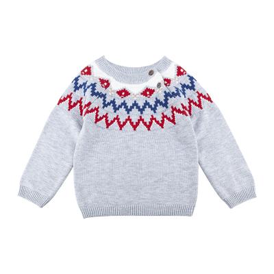 China Custom Made Round Neck Anti-Shrink Baby Boys Long Sleeve Jacquard Wool Pullover Sweater for sale