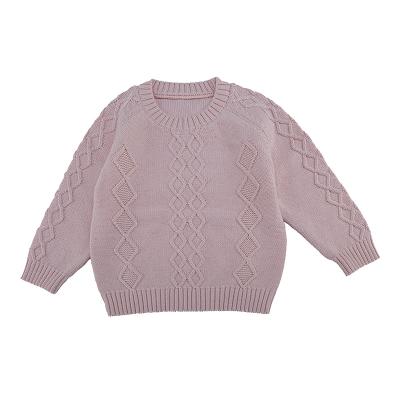 China Newest High Quality Baby Pink Round Neck Cotton Anti-Shrink Cable Knitted Pullover Sweater for sale