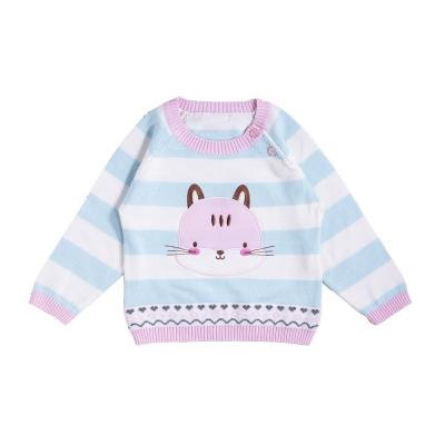 China Jacquard anti-shrink unique cartoon knitted patterns design pure cotton stripe baby sweater kids jumper pullover for sale