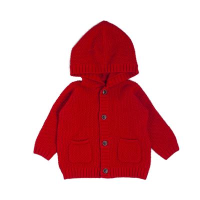 China Kids Girl Anti-Shrink Stylish Knitted Outfits Design Red Hoodie Sweater Cardigan For 1-4 Year Old Girl for sale