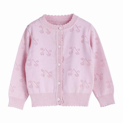 China Little girls100%cotton beautiful round collar cherry pattern rose cardigan sweater 2020 new design spring anti-shrink for sale