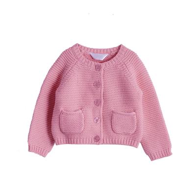 China 100% Cotton Anti-Shrink Newborn Baby Round Neck Pink Cardigan Knit Children Clothing Sweater Coat for sale