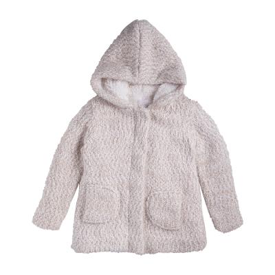 China Fashion Design Cute Kid Girls Anti Shrink Overcoat Wool Blend Knitting Thick Baby Sweater Coat With Hood for sale