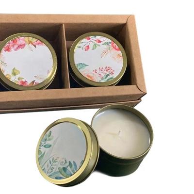 China Home Aromatherapy Scented Soy Candle Gift Sets Customized Logo Aromatherapy Scent Tin Jar Candle for sale