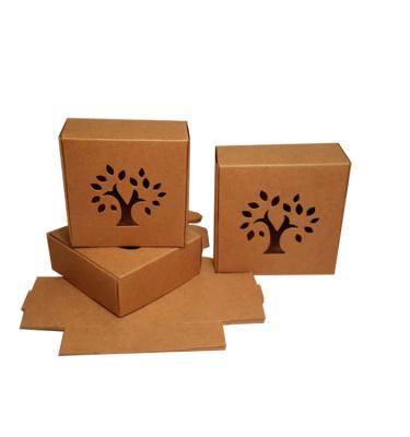 China Recyclable Small Tree Window Product Packaging Box Kraft Paper Gift Box For Candy Soap Package Brown Boxes for sale