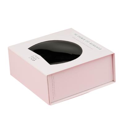 China Custom Pink Luxury Recyclable Recycle Cardboard Gift Box Handmade Folding Cosmetic Paper Gift Packaging Box With Window for sale