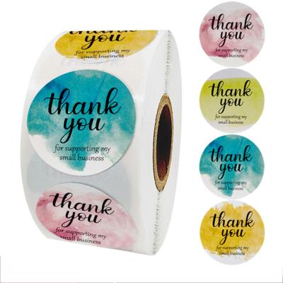 China Self Adhesive Color Round Product Anti-Counterfeiting Custom Printed Sticker Thank You Waterproof Sticker Label 500pc A Roll for sale