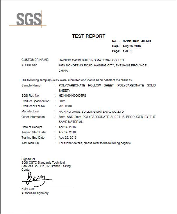 TEST REPORT - Haining Oasis Building Material CO.,LTD