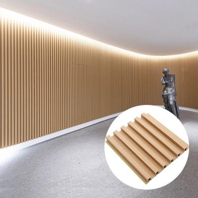 China laminas de wpc para pared panel decorativo de rejilla panel wpc ranurado para interior pared madera color for sale