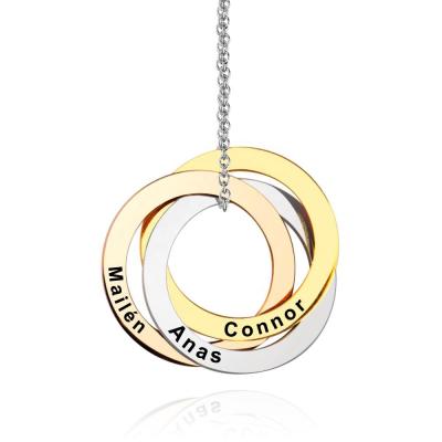 China Multiple Pendants Necklace Diy Engraved Jewelry Minimalist Custom Stainless Steel Plated Gold Personalized Kids Name 3 Circles Connected Pendant Necklace for sale