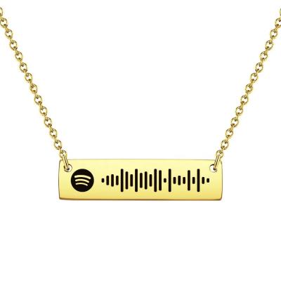 China Customized TRENDY Vendor Necklace Stainless Steel Gold Plated White Engraved Name Horizontal Spotify Bar Logo Necklace for sale