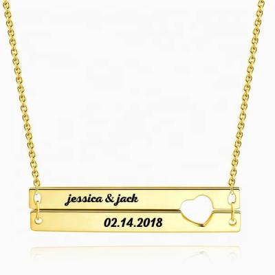 China TRENDY 925 Silver Custom Engraved Doubles Personalized Nameplate Bar Gold Engraving Name Number Date Bar Necklace By Necklaces for sale