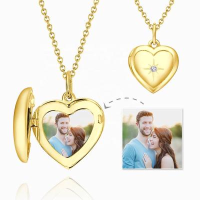 China Customized 14K Gold Plated Star Zircon Photo 45Cm Pendant Necklace Custom Photo Heart Chain Pendant Necklace for sale