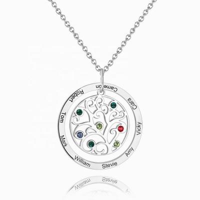 China FASHIONABLE Custom Filigree Necklace Sterling Silver Engraving Name Pendant Family Tree Birthstone 925 Necklace for sale