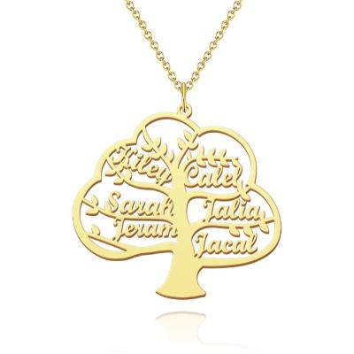 China FASHIONABLE Drop Shipping Family Tree Of Life Jewelry Pendant Necklace Memorial Custom Gold Name S925 Gift Family Tree With Six Names for sale