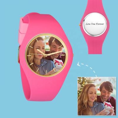 China Custom Engraved Water Resistant 41mm Photo Silicone Bracelets Girls Watch Pink Silicone Bands Watches for sale