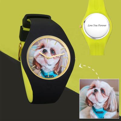 China Customized Watch Face Engraved Photo Silicone Strap Watch 41mm Water Resistant Contrast Color Waterproof Unisex Watches For Couples for sale